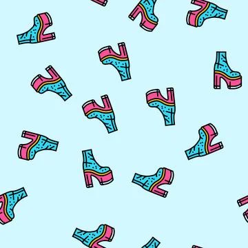 Platform shoes disco party vector seamless pattern Stock Illustration