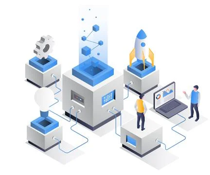 Platform startup company is launching a rocket Stock Illustration