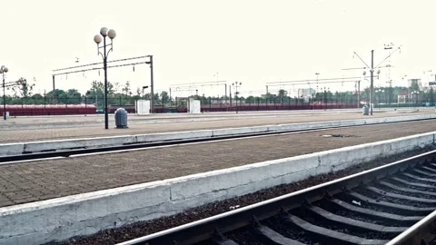 The platform at the station is empty, no people. Railway Stock Footage 160048039