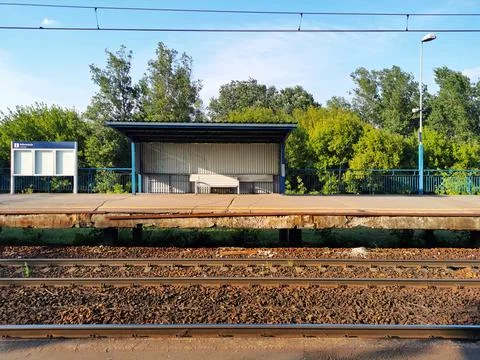 A platform for stopping electric trains for transporting passengers Stock Photos