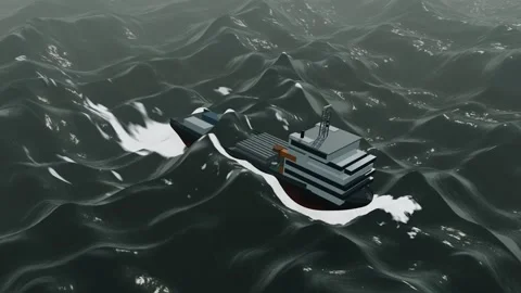 Platform supply vessel north sea storm waves aerial hurricane force wide aer Stock Footage 343617835
