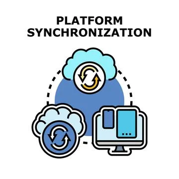 Platform synchronization concept illustrating data transfer across devices Stock Illustration
