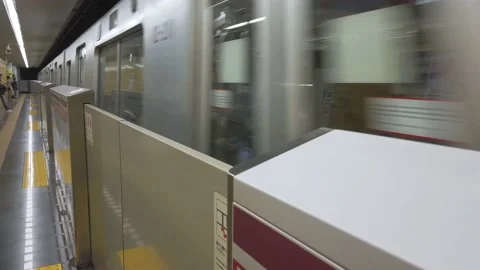 Of the platform track of the subway train station in tokyo while train is Stock Footage 160838473