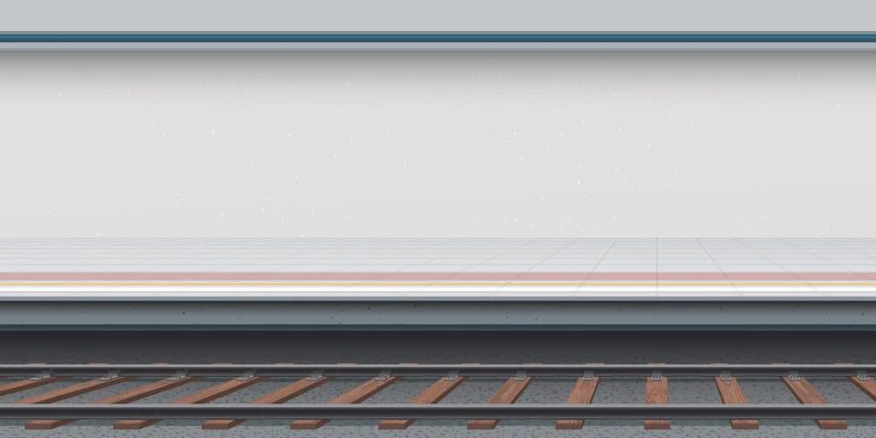 The platform of the train station with blank sement wall graphic illustration Stock Illustration