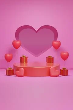 Platform with Valentine's Day motifs. Vertical composition. 3D illustration. Stock Illustration