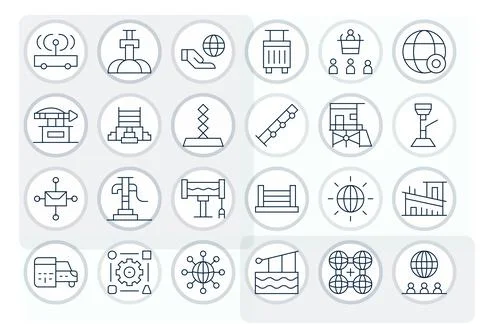 Platform Vector Icon Set with 24 Thin Line 64x64 Detail Enhanced Graphics Stock Illustration