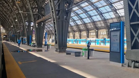 Platform view at Retiro Station in Buenos Aires, Argentina, featuring grand Stock Footage 340947323