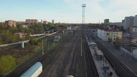 A platform on which people stand and wait for the train. Stock Footage 145932850