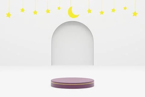 Platform with white background star. ramadan kareem, eid and islamic concept. 3d 스톡 일러스트