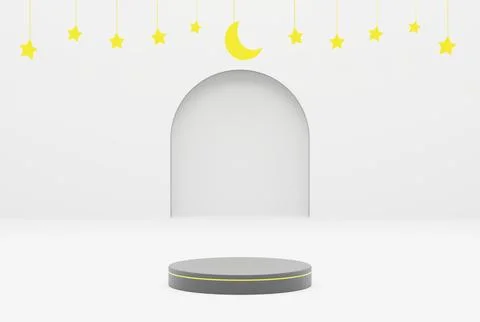 Platform with white background star. ramadan kareem, eid and islamic concept. 3d 스톡 일러스트