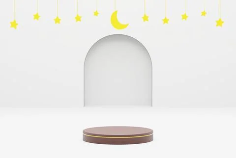 Platform with white background star. ramadan kareem, eid and islamic concept. 3d 스톡 일러스트