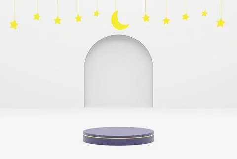 Platform with white background star. ramadan kareem, eid and islamic concept. 3d 스톡 일러스트