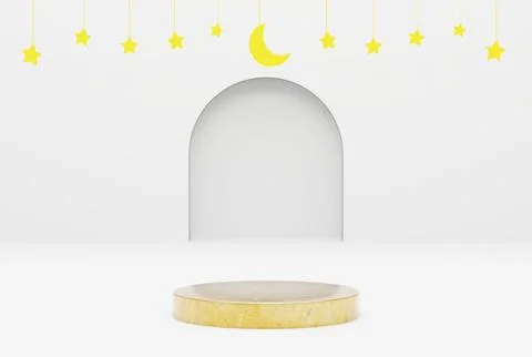 Platform with white background star. ramadan kareem, eid and islamic concept. 3d 스톡 일러스트