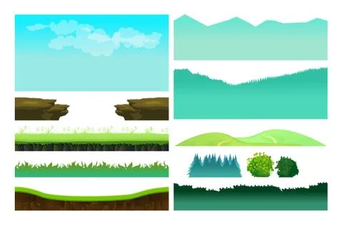 Platformer Game Assets,Set of game elements. Elements for mobile game, 2d game Illustrazione stock
