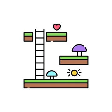 Platformer olor line icon. Computer games genres. Pictogram for web page, mob Stock Illustration