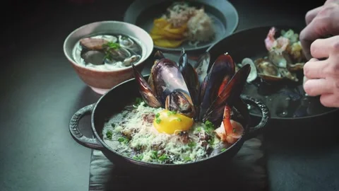 Plating Seafood on Finished Dish Stock Footage 334172225
