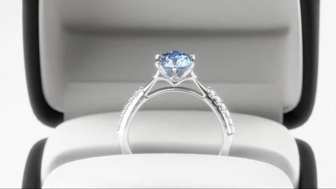 Platinum diamond ring in a black box, 3D animation, 3D render diamond ring. Conc Stock Footage 272256268