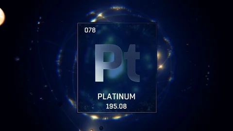 Platinum as Element 78 of the Periodic Table 3D animation on blue background Vidéo 119617189
