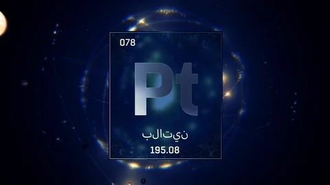 Platinum as Element 78 of the Periodic Table 3D animation on blue background Stock-Footage 128779918