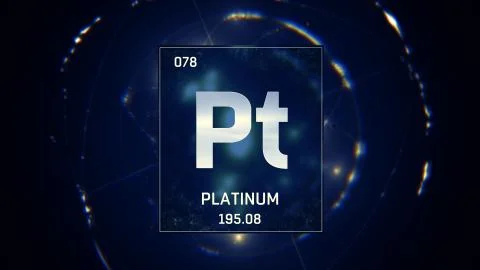 Platinum as Element 78 of the Periodic Table 3D illustration on blue background Stock Illustration