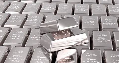 Platinum ingots background, rotation animation, seamlessly loopable. 3D ren.. Stock Footage 294754548