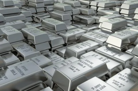 Platinum ingots, bars background. 3D rendering Stock Illustration