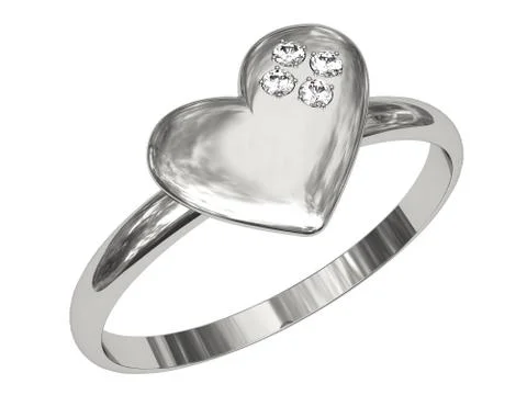 Platinum or silver ring in the shape of heart with diamonds Stock Illustration
