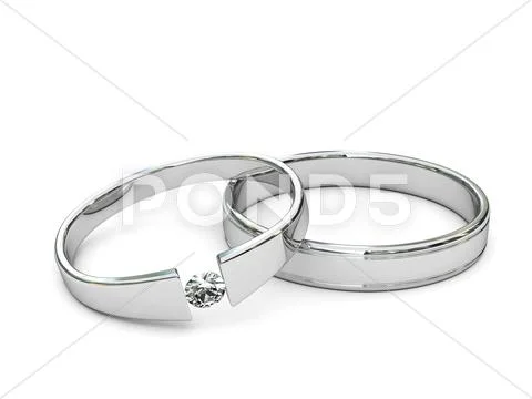 Platinum or silver rings with diamond on white background Stock Illustration