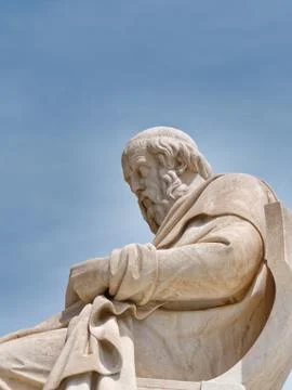 Plato the ancient philosopher marble statue under blue sky background, Athens Stock Photos