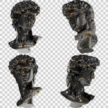 Plato Greek Philosopher 3D Digital Bust Statue in Black Marble and Gold. Stock Illustration