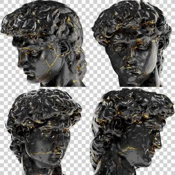 Plato Greek Philosopher 3D Digital Bust Statue in Black Marble and Gold. Stock Illustration