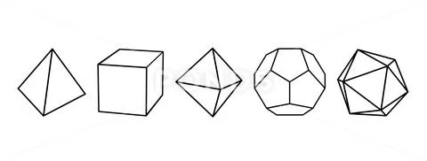Platonic solid tetrahedron, cube, octahedron, dodecahedron, icosahedron Stock Illustration