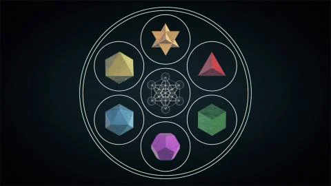 Platonic Solids Arranged in a Hexagonal Shape Sacred Geometry Stock Illustration