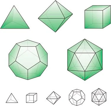 Platonic solids with green surfaces Stock Illustration