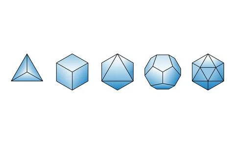 The Platonic solids in a row, regular convex polyhedrons イラスト素材