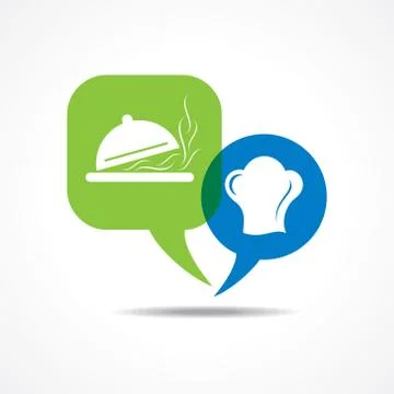 Platter and chef hat in message bubble stock vector Illustrazione stock