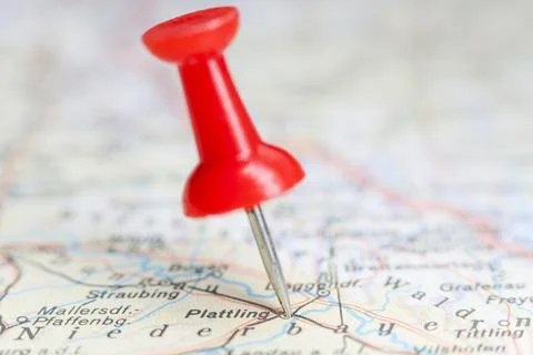 Plattling, Germany pin on map Stock Photos