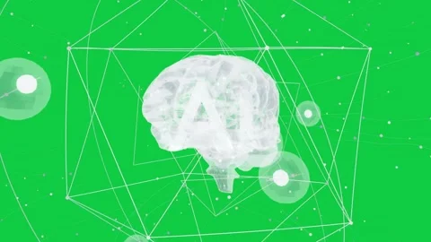 On play 3D brain rotating pulsing in wireframe cube, trails showing data on Stock Footage 337173076