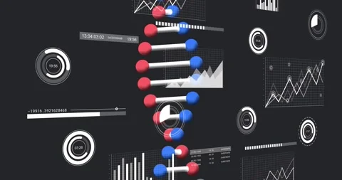 On play 3D DNA helix appearing rotating and translating diagonally HUD widgets Stock Footage 320915955
