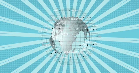 On play, 3D globe rotating while wireframe expanding and nodes appearing to show Stock Footage 327526337