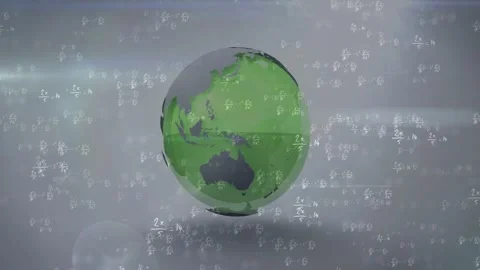 On play 3D globe scaling, dropping and rotating, revealing continents and Stock Footage 328418132