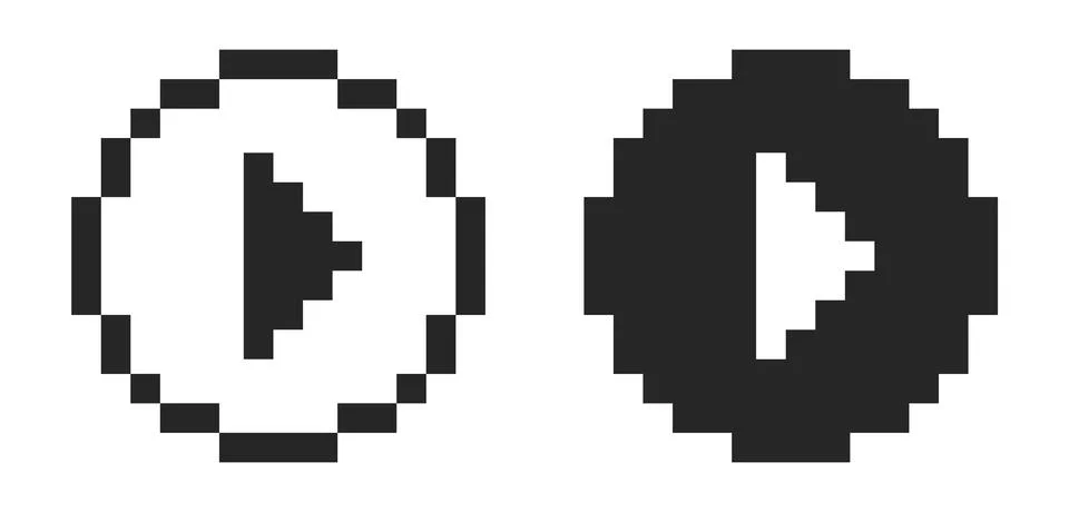 Play 8 bit pixel button icon. Red play button symbol. Illustrazione stock