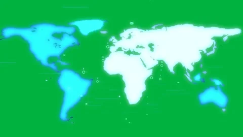 On play abstract world map morphing on transparent canvas, bars sliding, dots Stock Footage 333907319