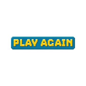 Play again pixel art game message, 8 bit arcade video game button ui interface Illustrazione stock