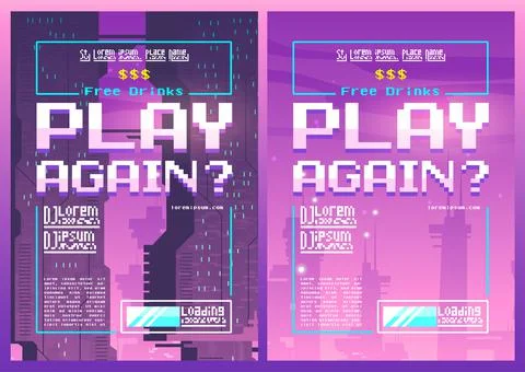 Play again pixel art poster for night or game club Stock Illustration