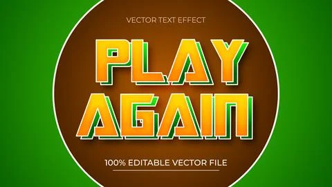 Play Again text effect editable vector 3d for game green and orange color Stock Illustration