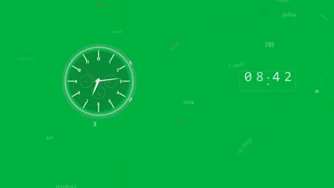 On play analog clock advancing HUD drifting panel holding 08:42 for telemetry on Stock Footage 333971860