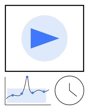 Play and Analytics Linking Media, Data Analysis, and Time Management Concepts Illustrazione stock
