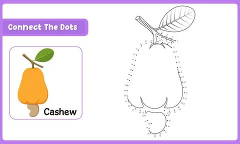 Play and learn counting with cashew fruit dot to dot puzzle and school educ.. Ilustración de archivo