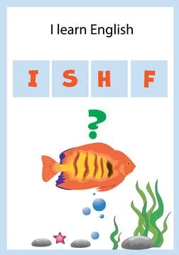Play and learn, letter order game. Fish illustration Stock Illustration